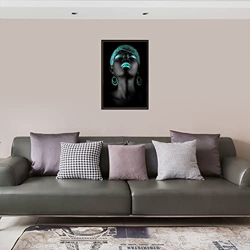 Altaba African American Wall Art - Minimalist Painting Abstract Blue And Black Woman Poster Canvas Prints Artwork - Black Art Wall Decor For Bedroom Living Room No Frame (12X18 Inch) #TOP3