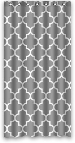 36" X 72" (90cmx 180cm) Custom Classic Grey and White Quatrefoil Polyester Fabric Shower Curtain