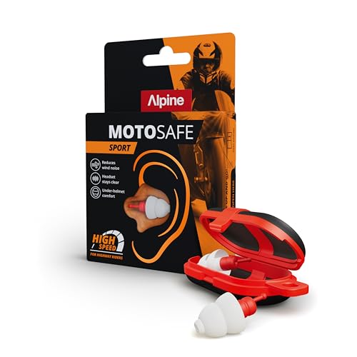 Alpine MotoSafe Sport Gehörschutz Ohrstöpsel Rennstöpsel - Verhindern Gehörschäden vom Motorradfahren - Verkehr noch hörbar - Bequem unterm Helm - SNR 20 dB (1 Paar) - Wiederverwendbar