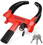 Tevlaphee Wheel Clamp Lock Heavy Duty Anti-Theft, Adjustable Security for Cars, Vans, Motorhomes (Fits 7-11" Tyres), Weatherproof & Vandal-Resistant Design (Black&Red)