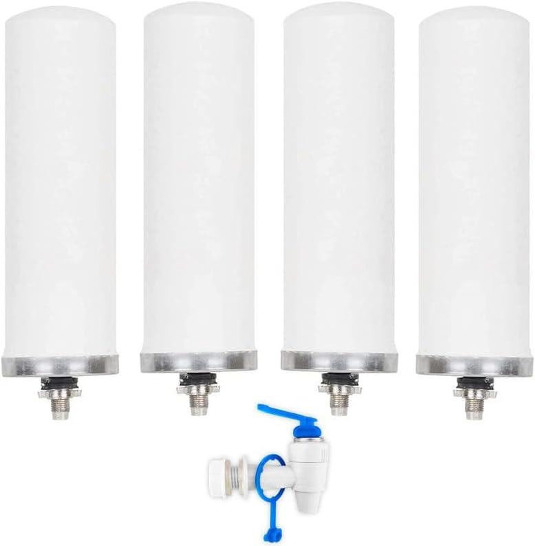 7" Water Filter Candle for Steel Gravity Purifier, Set of 4 Candle with 1 Plastic Tap