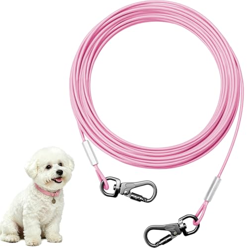 Mi Pupjoy Chew Proof Dog Tie Out Cable for Small Dogs Pink 45lbs/10ft