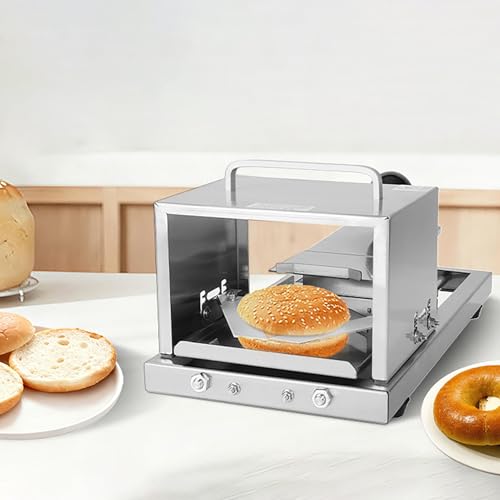 Cortador de pan manual con guía de grosor para pan crujiente y hamburguesas, ideal para panaderías