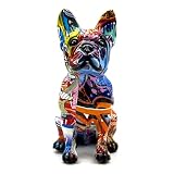 FUNSXBUG Colorful Art French Bulldog Statue Dog Figurines Sculpture Collectibles Home Office Desktop Decor Outdoor Garden Display Decoration Resin (Colour 1)