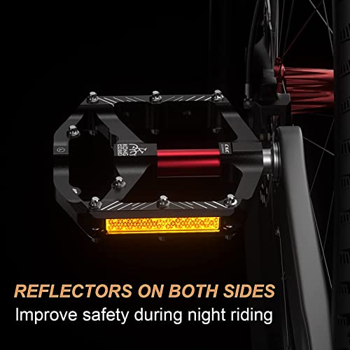 Foto von KADACHA Fahrradpedale,Plattformpedale mit Reflektoren, Leichtgewichtige Anti-Rutsch MTB Pedale, CNC Aluminium für Mountainbike, Rennrad, Trekkingrad (Schwarz)