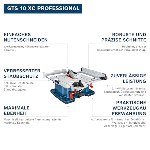 Bosch Professional Tischkreissäge GTS 10 XC (Sägeblatt-Ø: 254 mm, Sägeblattbohr-Ø: 30mm inkl. Absaugadapter, Parallelanschlag… – Ansicht 2