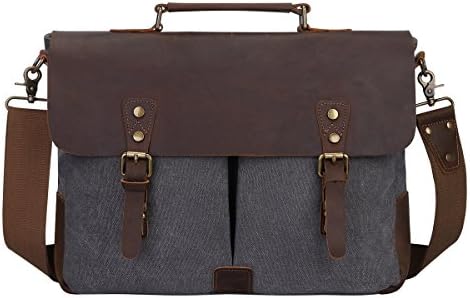 S-ZONE Canvas Messenger Bag Travel Briefcase 15.6 Inch Laptop Shoulder Bag