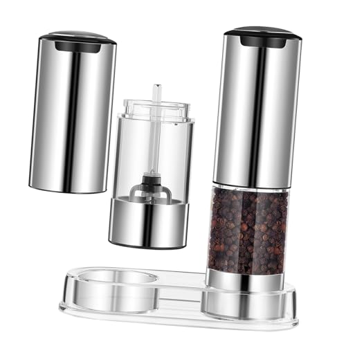 Toyvian 2 Pièces Moulin électrique en acier inoxydable réglable et rechargeable avec base transparente pour assaisonnement précis Set de deux pièces