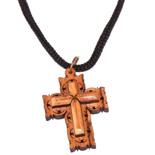 Collier croix bois d'olivier pendentif unisexe Terre Sainte naturel