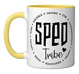 Cute SPED Crew Early Childhood Special Education ECSE Team Ceramic Mug, Yellow/White