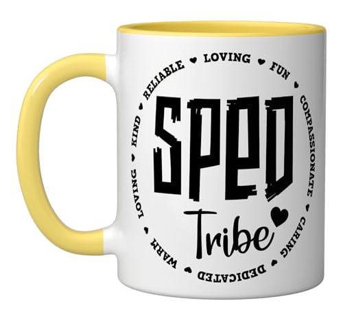 Cute SPED Crew Early Childhood Special Education ECSE Team Ceramic Mug, Yellow/White