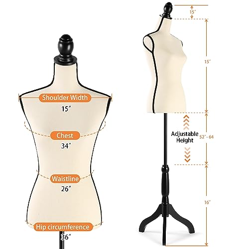 DRDINGRUI Female Dress Form,Sewing Mannequin Body, Torso Body with Tripod Wood Base for Clothes Display,Window Display - Thumbnail 5