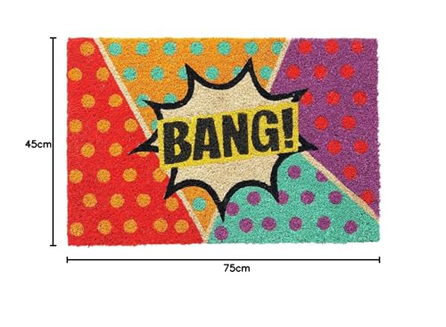 Image of Onlymat Bang Pop Art Fun Design Printed Doormat Polka Dot Pattern Weather-Resistant and Durable Coir Doormat with Anti-Slip PVC Backing for Indoor and Outdoor Use - 45 x 75 cm