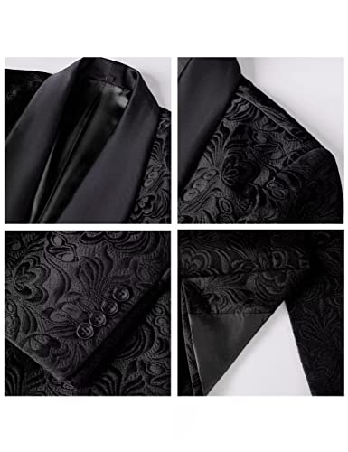 Slim Fit Suits For Men 3 Piece Suits Royal Blue Shawl Lapel Jacquard Floral Tuxedo With Bow Tie Size Xxs #TOP6