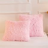 HAIHUA Faux Fur Throw Pillow Covers, Fluffy Soft Fuzzy Decorative Pillow Cases Cute Pillowcases for Home Bedroom Living Room, Zipper Closure, Set of 2 (Pink, 18'x 18')