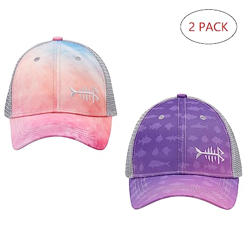 Image of BASSDASH 2 Pack Altimate Fishing Hunting Hat Mesh Back for Men Women Adjustable Baseball Trucker Cap Camo Blaze Orange