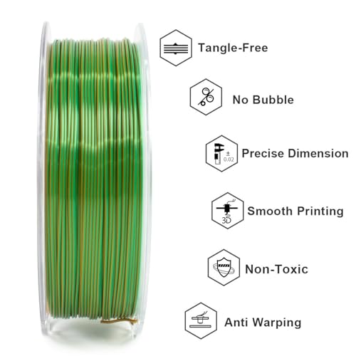 Image of Geeetech 3D Printer Silk PLA Dual Color Filament, Metal-Like Shiny Silk Filament 1.75mm 1kg (2.2lbs) Spool, Dimensional Accuracy + /- 0.02 mm, Silk Yellow Green