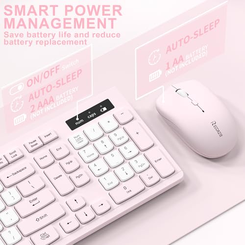 Image of Wireless Keyboard and Mouse Combo, Full-Sized Quiet Wireless Keyboard and Adjustable DPI Mouse, 2.4GHz USB Receiver, Keyboard and Mouse for PC, Windows, Desktop, Laptop (Pink and White-B)