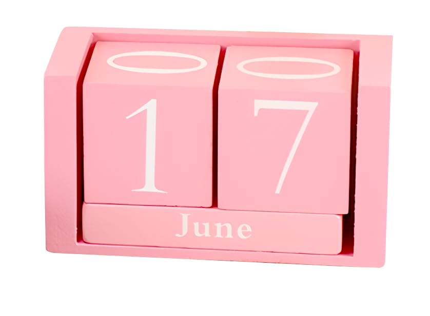 Pink Wooden Block Desk Calendar Teacher Desk Calendar Office Home Desktop Decoration Retro Month Digital Cube Display Rural Decoration