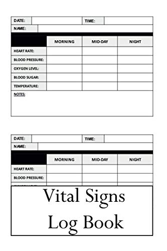 Vital Signs Log Book: Perfect Vital Signs Journal To Record Heart Rate, Blood Pressure, Oxygen Level, Blood Sugar, Temperature: 6x9, Large print 120 Pages