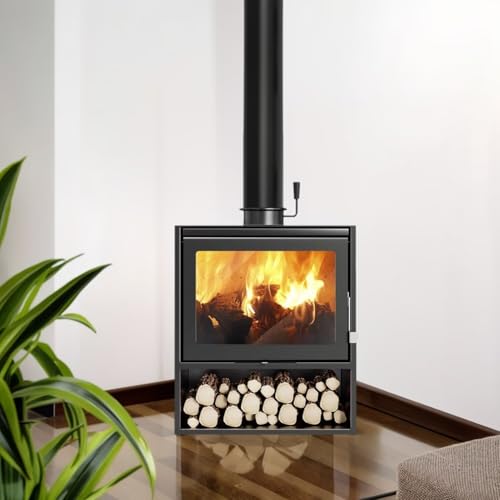 Stufa a legna da ardere, con finestra in vetro ceramico,