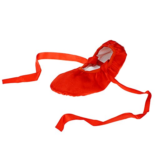 バレエシューズ ダンス 練習用 スプリットソール サテン リボン 付き 子供 レッド 17CM