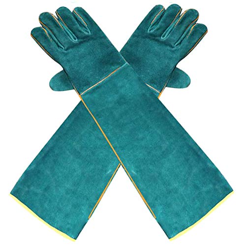 23.6IN Animal Handling Gloves Bite Proof Kevlar Reinforced Leather Padding Dog,Cat Scratch,Bird Handling Falcon Gloves Grabbing,Reptile Squirrel Snake Bite (SP Handing Gloves-DRAK GREEN)