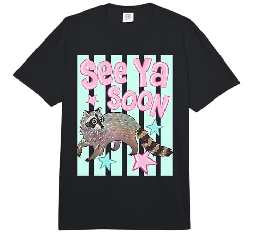 Daisy Stripes See Ya Soon Funny Raccoon Meme Summer Graphic Comfort Colors Adult Heavyweight T-Shirt