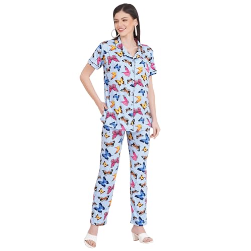 Image of Women's Pure Cotton Top & Pyjama Set - Printed Nightwear and Loungewear, Comfortable Night Suit for Sleep and Relaxation