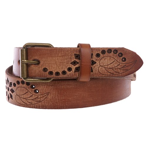 1 1/4" Snap On Embossed Floral Leaf Perforated Vintage Soft Cowhide Full Grain Thick Leather Casual Jean Belt2