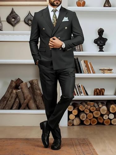 Men 2 Piece Regular Slim Fit Formal Suits Prom Blazers Vest Pants Wedding Tuxedos Double Breasted Suits Set Business ALV183