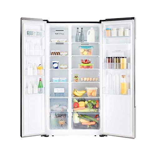 Image of (Renewed) AmazonBasics 564 L Frost Free Side-by-Side Refrigerator Appliance with Water Dispenser (Black Glass Door)