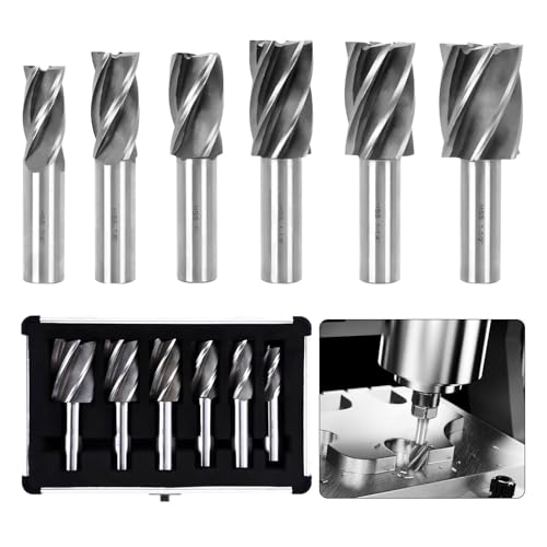 Image of 6PCS H.S.S End Mill Set - Bridgeport End Mills 4 and 6 Flute, Cutting Dia 3 /4-1 Inch, 3 /4 inch Weldon Shank, Industrial Tools for Versatility and Precision Hard Alloy Steel