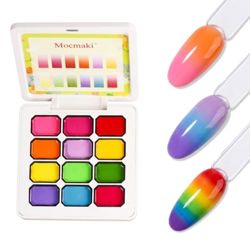 Rainbow Gradient Gel Nail Polish Palette, 12 Color Painting Set for Ombré Nail Art, Smooth Blending Gel for Beginners & Nail Techs (Palette Only, No Tools)