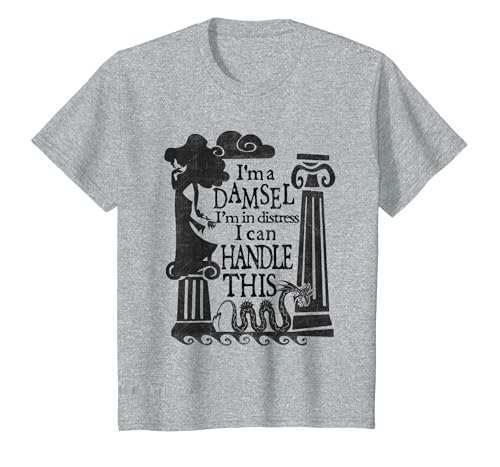 Disney Hercules Meg Damsel Retro Quote Poster T-Shirt, Youth, Heather Grey, Small