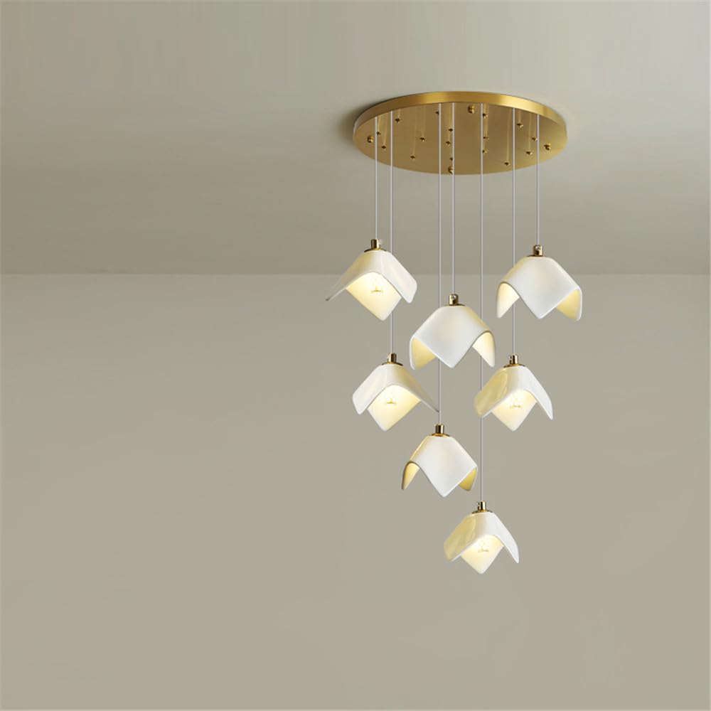 KXEcoLife Contemporary Duplex Building Pendent Lamp LED Fashion Creativity Living Room Restaurant Bedroom Villa Hotel Rotate Staircase Chandelier (B A 7 Lights)