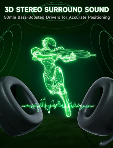 Image of Gvyugke 2.4GHz Wireless Gaming Headsets for PS5, PS4, PC, Switch - Bluetooth 5.3 Gaming Headphones with Noise Canceling Mic, 7.1 Surround Sound, 70H Battery, Blue Lighting - Black Green