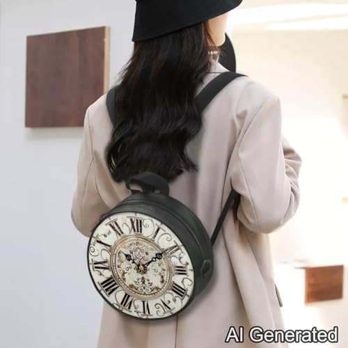 Image of Women Novelty Round Clock Shape Zippered Clock Purses for Women Tote Handbag Shoulder Bag, Gift for Mom Girlfriend