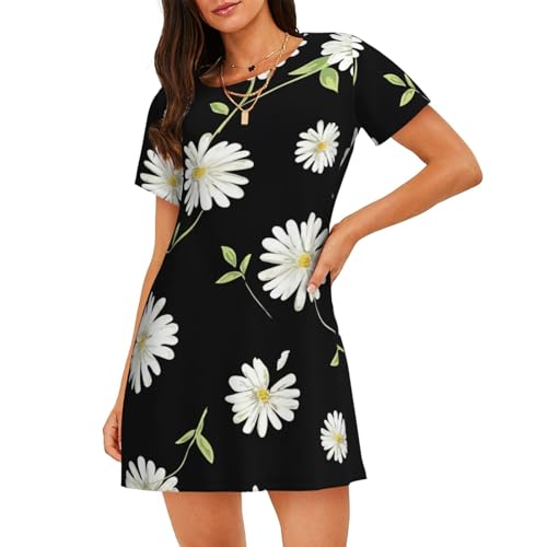 Chemise de nuit manches courtes femme marguerite contre la chaleur nocturne