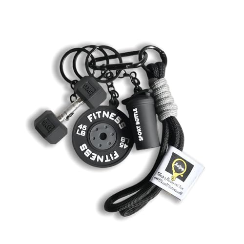 Colorful Fitness Keychain Set - Silicone Dumbbell/Kettlebell Charm, Metal Clasp, Motivational Gym Bag Accessory, Workout Gift (Fitness Bell Pot - Black)