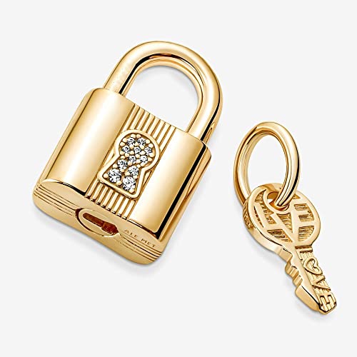Gold plating Keys and locks Charm 925 Sterling Silver Pendant,Jewelry Bead Gift for Women Bracelet&Necklace3