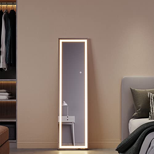 SUNXURY Espejo de cuerpo entero con iluminación LED en 3 colores, sin marco, gran espejo de suelo independiente, 150 x 40 cm, espejo de pared HD para salón dormitorio