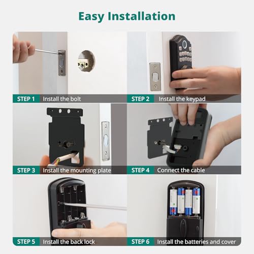 AkaGear Keyless Entry Door Lock with Handle Set - Fingerprint Door Locks, Electronic Keypad Deadbolt, Smart Locks for Front Door, Auto-Lock & One Touch Locking, Easy Installation - Satin Nickel by AkaGear - Image 8