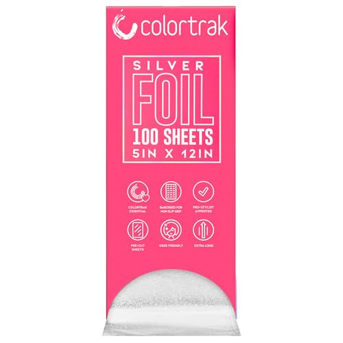 Colortrak Embossed Hair Coloring Foil Sheets, Professional, Convenient 5 x 12 inch Long Pre-cut Sheets, Easy to Grab During Processing, Silver, No Separating Tissues Need, 100 Per Box