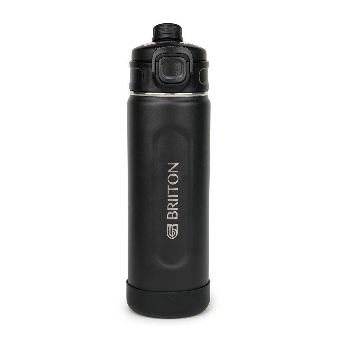 Briiton Universo - S Water Bottle - 1000ml | Copper Coated Vacuum Insulation | Stainless Steel | Powder Coated | Secure Grip |Leakproof Flask |Hot & Cold Thermos | Aqua Hydra | Ideal for All | Black (B0CRF3XC6F) Amazon Price History, Amazon Price Tracker