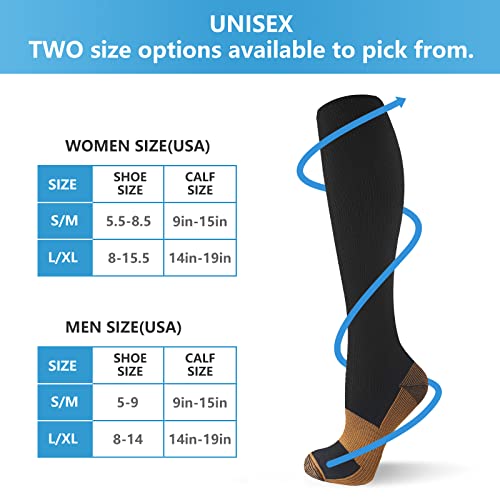 Bropite Copper Compression Socks For Men & Women Circulation- 6 Pairs 20-30Mmhg Support Compression Socks - Best For Running, Athletic, Nurses, Pregnancy, Flight #TOP5