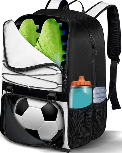 LOINTET Youth Soccer Bag, Soccer Backpack with Ball Compartment, Sports Equipment Training Bags Fits Basketball Football Volleyball and Accessories, White