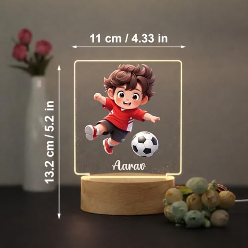 Image of SNAPTRAP LED Name Light Customized | Personalized Football Acrylic Lamp with Wooden Base | Custom Name Night Light for Kids, Boys & Men | USB Powered Sports Room Decor Gift
