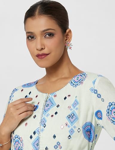 Image of BIBA Women Viscose Rayon Tiered Printed Dress