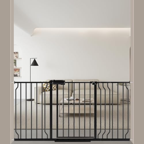 Image of ALLAIBB Extra Wide Pressure Mounted Baby Gate Walk Through Child Kids Safety Toddler Tension Black Long Large Pet Dog Gates with Extension for doorways Kitchen (52.76-62.2 inch /134-158cm, Black)